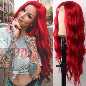 GIANNAY Red Curly Wig for Women - Long Wave Synthetic Lace Front Hair, Blood Colored, 24" (White Women)
