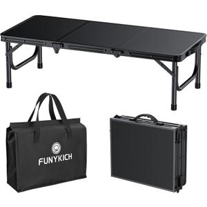 FUNYKICH 3ft Low Folding Camping Table with Carry Bag, 34.2'' Lx15.7'' W Portable Picnic Tables, Lightweight Thicker Aluminum Beach Table with Carry Handle for Beach, Camping, Picnic, Black