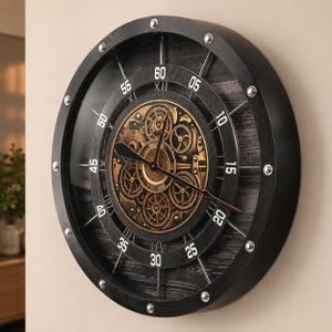 HOIBAI Large Wall Clock for Living Room Decor 36 Inch,Vintage Wood Black