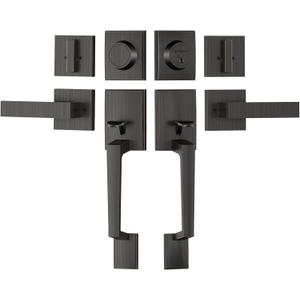 TICONN Double Front Door Handle Set, Heavy Duty Square Door Lever and Single Cylinder Deadbolt Combo for Side by Side Entrance Exterior Doors (Oil Rubbed Bronze)