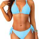 Women Halter Bikini Set - Two Piece Triangle Swimsuit Tie Bathing Suit 2025 Cute Swimwear (Medium, Light Blue)