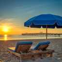 7.5FT Heavy Duty Beach Umbrella with Air Vent, Wood-Look Pole, Carry Bag, UPF50+ Superior Sun Protection, Blue Version