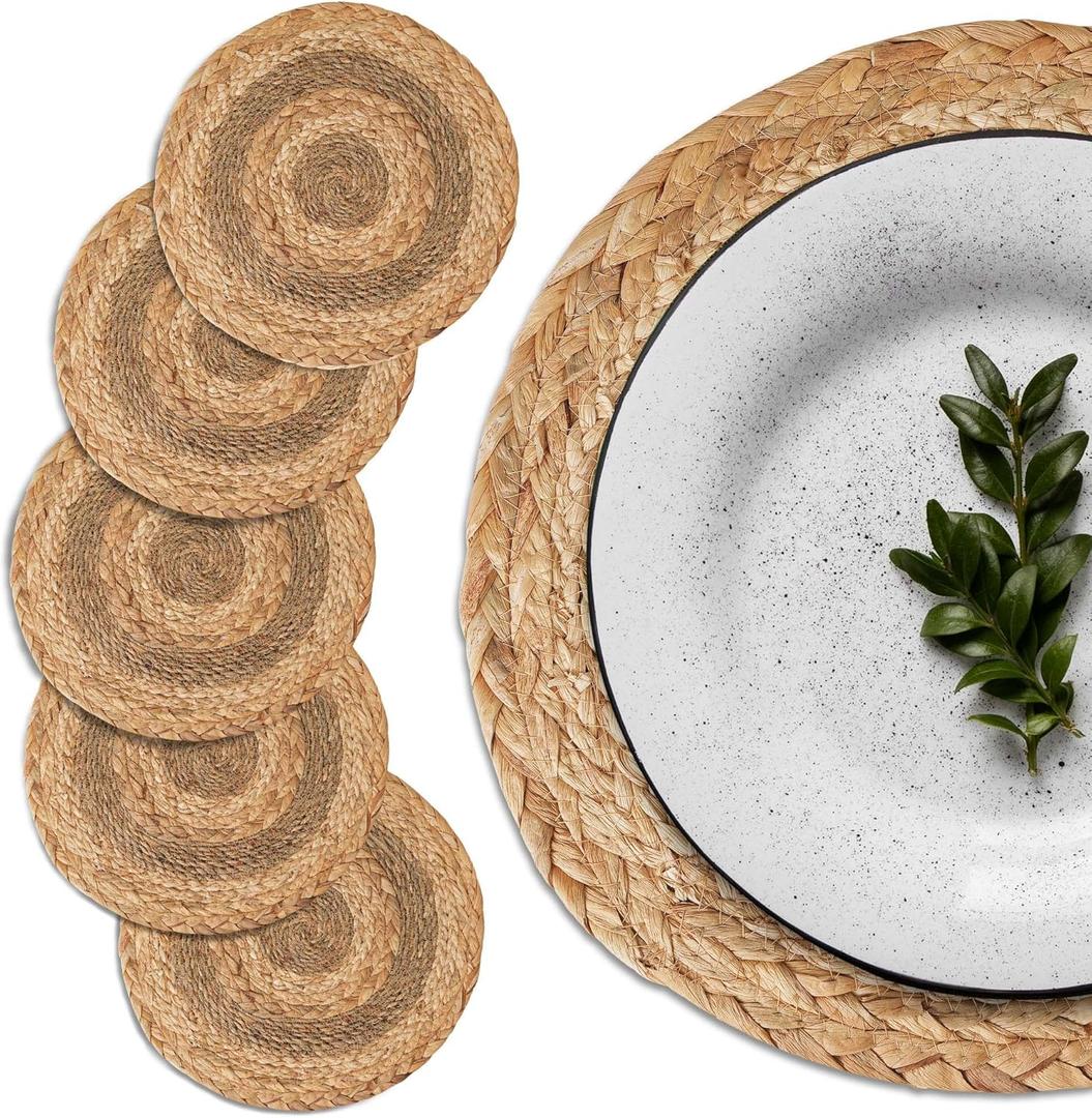 UniGreen Home & Garden Mix Woven Placemat Set of 6, 13.5 inches, Dia 12inches, Natural, MixPlacemat-13.5inch