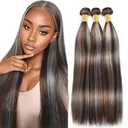 P4/Grey Bundles Human Hair 24 26 28 Inch Straight Highlight Chocolate Grey Human Hair Bundles 12A Unprocessed Brazilian Virgin Hair Quick Weave for Black Women