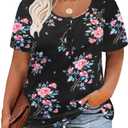 CARCOS Plus Size Tops for Women Button Up Henley Shirts Short Sleeve Summer T-Shirts V/Crewneck Casual Trendy Tunics XL-5XL (XL)