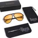 Bouryo Retro Aviator Sunglasses for Women Men - Oversized Trendy 70s Sun Glasses Vintage Big Round Shades (A1 Gloss Black/Gradient Orange-yellow)
