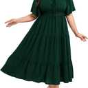SCOMCHIC Women's Plus Size Summer Dresses Square Neck Short Sleeve A Line Wedding Guest Cocktail Boho Flowy Maxi Dress Emerald Green 4XL