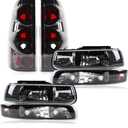Headlights Tail Lights Kit Compatible with 1999-2002 Chevy Silverado 1500 2500 3500 Black Head light Rear Taillights Assembly