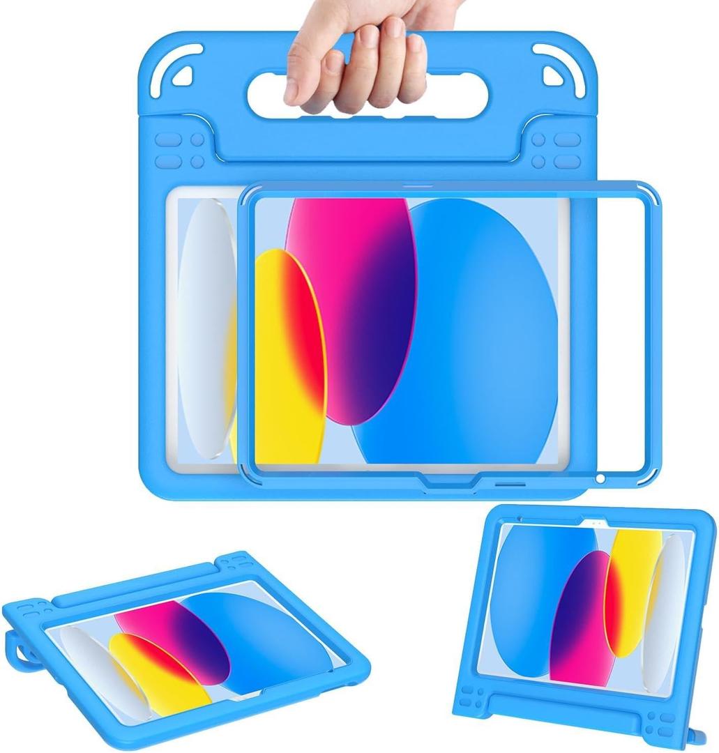 AVAWO Kids Case for New iPad (A16) 11th Generation 11 Inch 2025, iPad 10th Generation 10.9" 2022 with Built-in Screen Protector Durable Shockproof Lightweight Handle Cover for i Pad 11/10, Light Blue