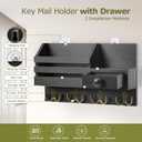 Key Holder Wall Mount, Wooden Adhesive Mail and Key Organizer with Drawer, Small Shelf, 8 Hooks, 2 Installation Methods, Black