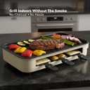 OVENTE 2-in-1 Electric Indoor Grill, 1500W Smokeless Korean BBQ Griddle with Non-Stick Removable Cooking Plate, 3 Raclette Cheese Pans, Adjustable Temperature Control, Dishwasher Safe, Beige BQR1502B