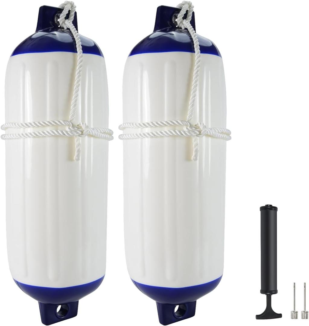 2-Pack Heavy Duty Boat Fenders with Ropes Saltwater Resistant Rubber Marine Boat Bumpers for Docking, Pontoon & Yacht Protection