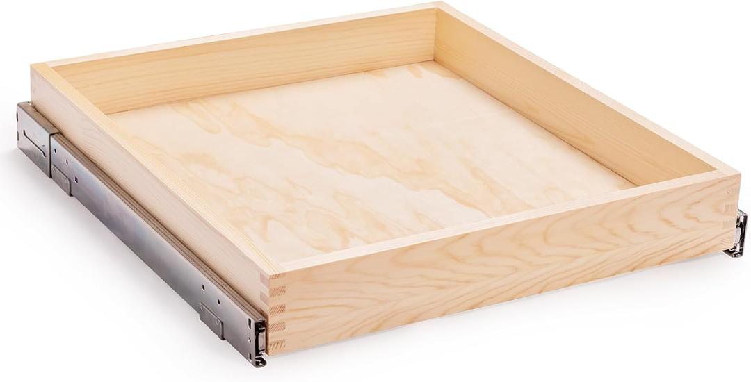 Mulush 29”W x 21”D x 3”H Soft Close Slide Out Wood Drawer Organizer for Kitchen, (Cabinet Opening>29.5 inches for Bottom Assembly, Width= 29 inches for Side Assembly)