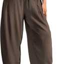 TARSE Womens Linen Harem Pants Loose Fit Boho Casual Trousers Wide Leg Lounge Pants with Pockets (X-Large, Dark Coffee)