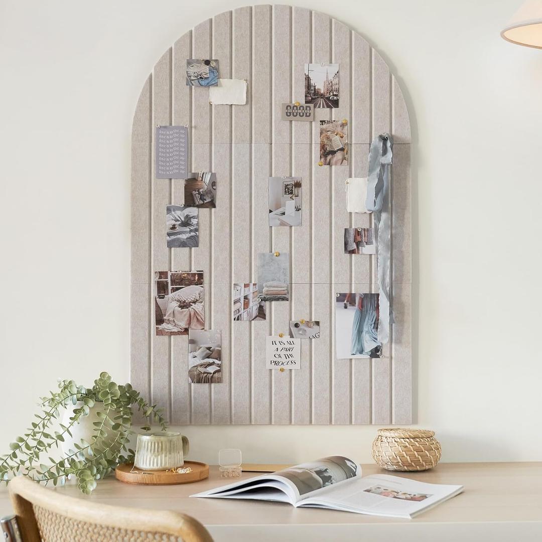 Large Arched Felt Bulletin Board - Stylish Perfectly Sized 35" x 24" Cork Board Alternative for Office & Wall Decor 6 Customizable Adhesive Tiles with Pins are Perfect to Display Your Photos