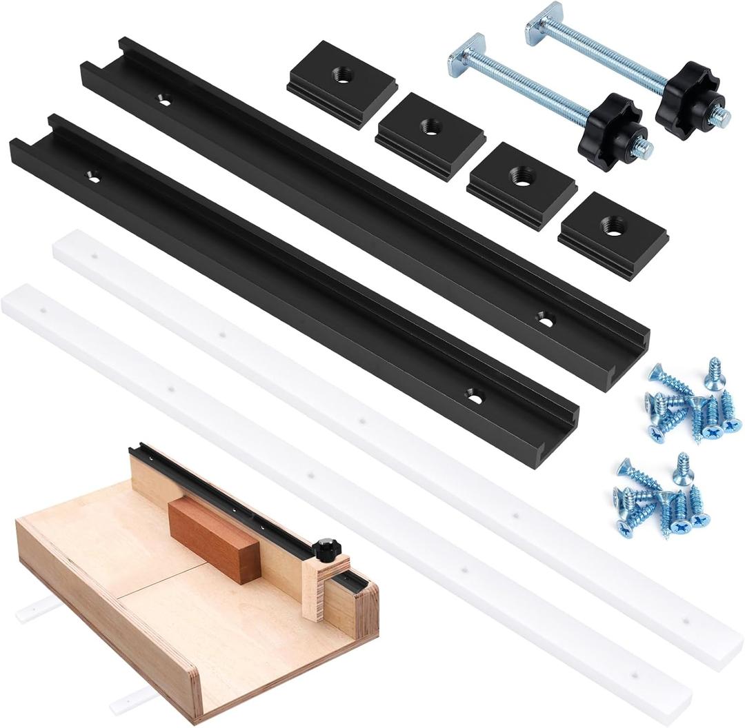 26Pcs Table Saw Crosscut Sled Kit, Table Saw Sled Set with 2PCS Aluminum T-Track, 2PCS 3/4" UHMW Miter Bars Inserts, Knob and Bolt, Screws for DIY Woodworking (Black)