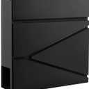 Wall-Mount Mailbox for House Outside, Security Key Drop Box with Lock and Keys, Steel Metal Mail Box with Newspaper Compartment, 14.57 x 14.57 x 4.33 Inch, Black, MD021 X-Large