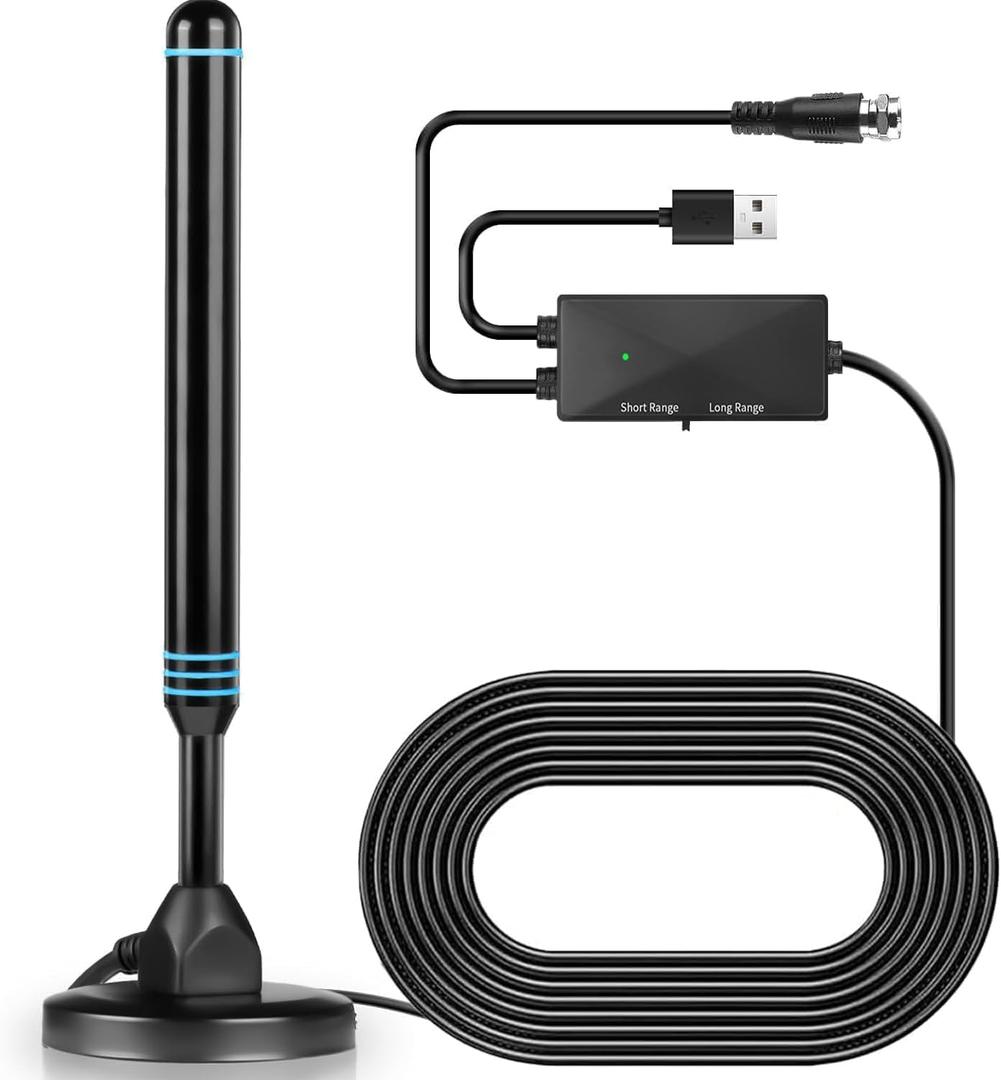 TV Antenna, TV Antenna Indoor with Magnetic Base, Equipped with a Signal Amplifier to Support 4K 1080p Smart Signal Reception, Long Range Reception(Black)