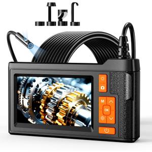 Dual Lens Borescope with 32GB Card, 4.3" Endoscope Camera with Light 16.4FT Semi-Rigid Inspection Cable, Free Photo/Video Snake Camera with IP67 Waterproof for Automotive, Engine & HVAC