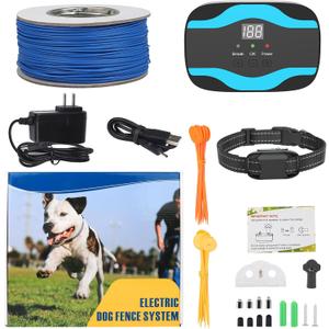 RUXAN Electric Fence for Dogs, Underground Dog Fence System, Rechargeable 656Ft Aboveground Pet Containment System with Waterproof Collar Receivers, Boundary Wire (for 1 Dog)