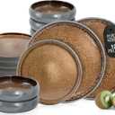 Solid 12-Piece Stoneware Dinnerware Set for 4 | Plate and Bowls Set with 4 Dinner Plates, Small Dessert Plates & Soup Bowls  Kitchen Dish Sets, Microwave & Dishwasher Safe, Brown