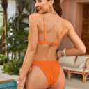 ZAFUL Women's Textured Underwire Bikini Set V Notch High Cut Swimwear Tie Side Ribbed Sexy Swimsuits (Orange, L)