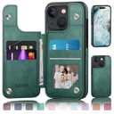 DJDUCK Designed for iPhone 15 Case Wallet with Card Holder, [Magnetic Clasp Cover] [RFID Blocking Leather Protection] Shockproof Women Men Cases 6.1 Inch for Apple 15 Sea Green