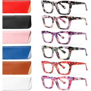 6 Pack Reading Glasses for Women Blue Light Blocking Computer Square Readers with Spring Hinge (Mix Color-7, 4.0, x)