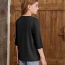 ZDC Girls Casual 3/4 Sleeve T Shirts Kids Cute Crewneck Tops Basic Tees Blouse for 5-14 Years Black