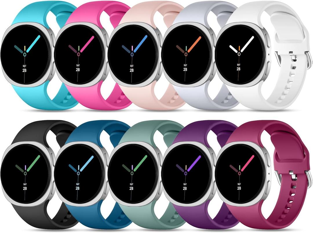 DaQin 10 Pack Bands Compatible with Samsung Galaxy Watch 8 Bands 40mm 44mm/Galaxy Watch 8 Classic Band 46mm, Soft Silicone Wristband Waterproof Replacement Strap for Samsung Galaxy Watch Women Men (Black/Wine/Teal/White)