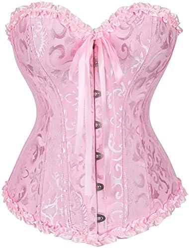 SZIVYSHI Corset Tops for Women, Bustier Shapewear Lingerie, Lace Waist Push Up Bodysuit Size L, Pink