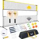 17ft Portable Badminton Pickleball Kids Volleyball Combo Sets with Net for Backyards, Adjustable Height (7ft Max), Freestanding Rackets Set Outdoor Driveway