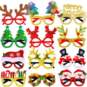 Max Fun 12Pcs Christmas Glasses Glitter Holiday Party Glasses Frames Christmas Decoration Accessories Costume Eyeglasses for Christmas Parties Holiday Favors (One Size Fits All)