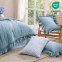 BLOOMHAVEN Full Comforter Set - 7 Pieces Ruffle Blue Bedding Sets, Shabby Chic Farmhouse Bed in a Bag Full with Ruffle Comforter, Floral Sheets, Pillowcases & Shams