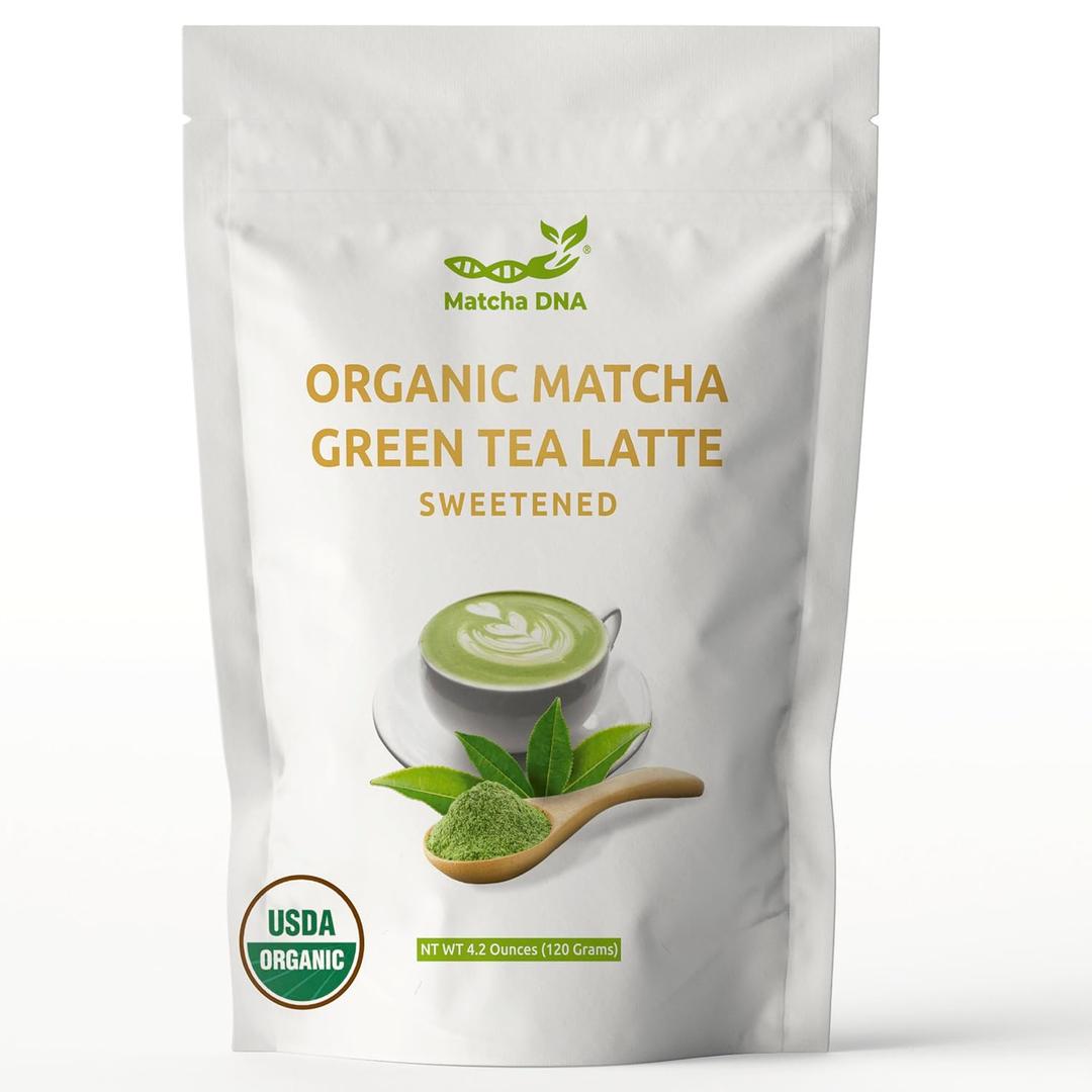Matcha DNA Sweetened Matcha Powder - Matcha Latte Mix - Unprocessed, Perfect For cafe style Matcha Tea and Lattes - Made With Organic Sugar, Naturally Low In Caffeine (4.2 oz) (4.2 Ounce (Pack of 1))