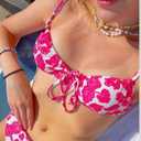 VOLAFA Women's Triangle Bikini Set Swimsuit Print Push Up Elastic Tie String Top Ribbed Two Piece Bathing Suit (Pink, S)