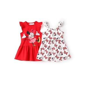 Disney Minnie Mouse Toddler Girl Dresses 2-Pack Red Ruffle Sleeve and Sleeveless Character Print Dress Set Birthday Summer Outfit 4-5T