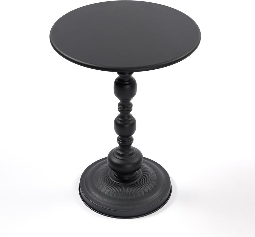 Metal Round End Table, Modern Pedestal Table, Corner Drink Tables, Accent Side Table Nightstand for Living Room, Patio and bar, Black