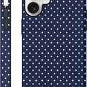 Aleviker Case for iPhone 16, Glossy Hybrid 2-Layer Hard Shell, Aesthetic Scratch Resistant Cover, Navy Blue Polka Dot