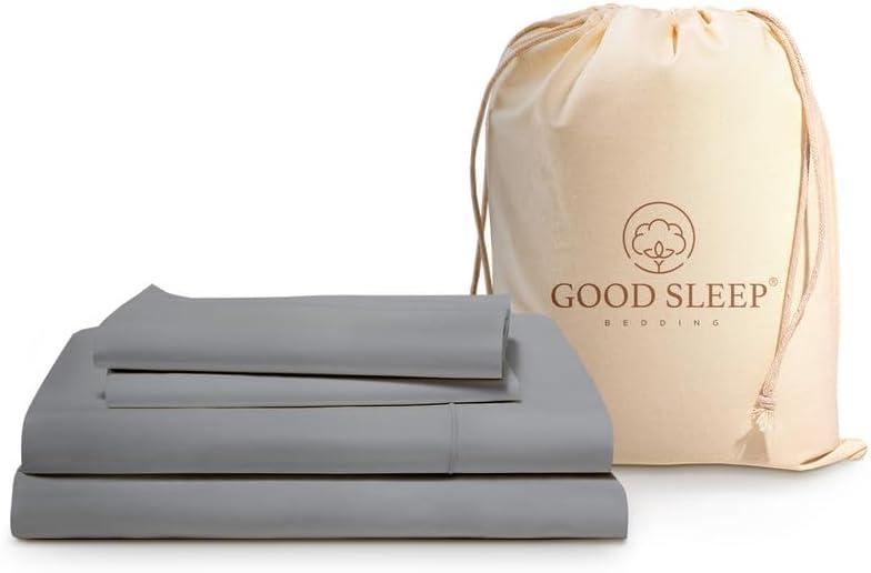 Good Sleep Bedding 800 TC Light Gray Twin XL Sheet Sets for Extra Long Twin Mattress, 100% Pure Cotton Bed Sheets for Twin XL Bed, Twin XL Sheets Bed Set, 16 inch Deep Pocket Twin XL Fitted Sheet