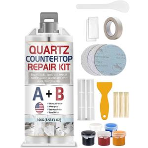 Quartz Countertop Repair Kit, Marble Repair Kit, Strong Bond, Seamless Finish for Granite Repair, Ideal for Mable, Porcelain, Tile, Sink Crack, Chip Scratch, Hole, 100g