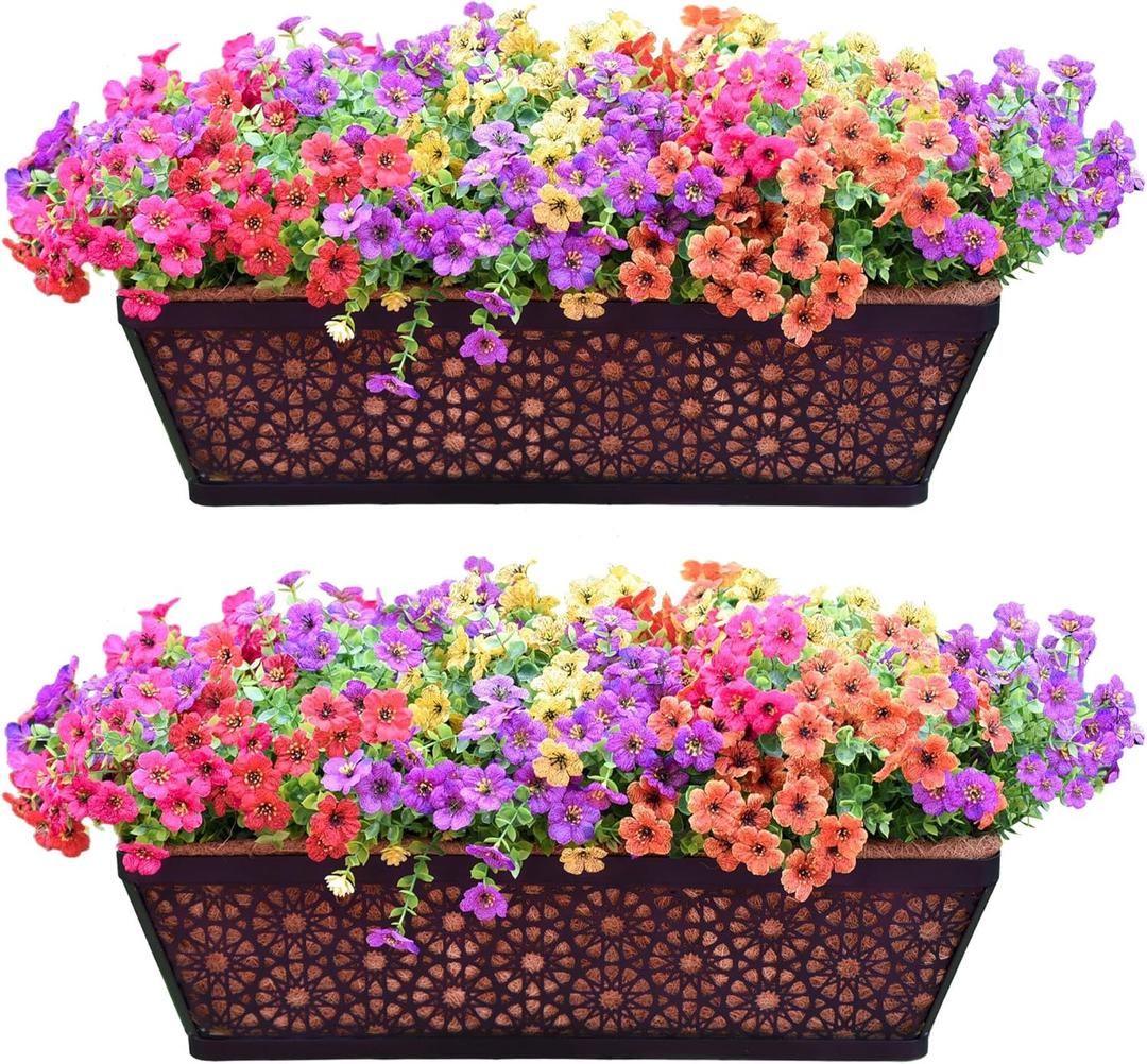 2 Pack 24 Inch Window Boxes Planters with Coco Coir Liner Metal Hanging Flower Planter Window Basket Deck Railing Planter Boxes for Outdoor Indoor Lawn