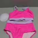 Womens High Waisted Bikini Sets Sporty Crop Top Color Block Swimwear Bandeau Scoop Neck Vintage Two Piece Bathing Suits (X-Small, Hot Pink)