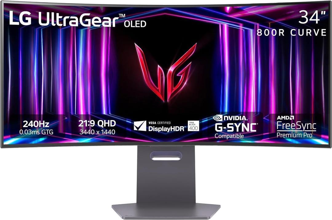 LG 34GS95QE 34-inch Ultragear OLED Curved Gaming Monitor WQHD 1440p 800R 240Hz 0.03ms AMD FreeSync Premium Pro NVIDIA G-Sync HDMI 2.1 DisplayPort Tilt/ Height/ Swivel Stand Black