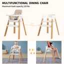 Wooden High Chairs for Babies and Toddlers, Baby Eating Chair with Tray & Removable Cushion & 4-Levels Pedal & Padded 5-Point Harness, High Chair Grows with Kid for Dining, Studying, Step Tool (Beige)