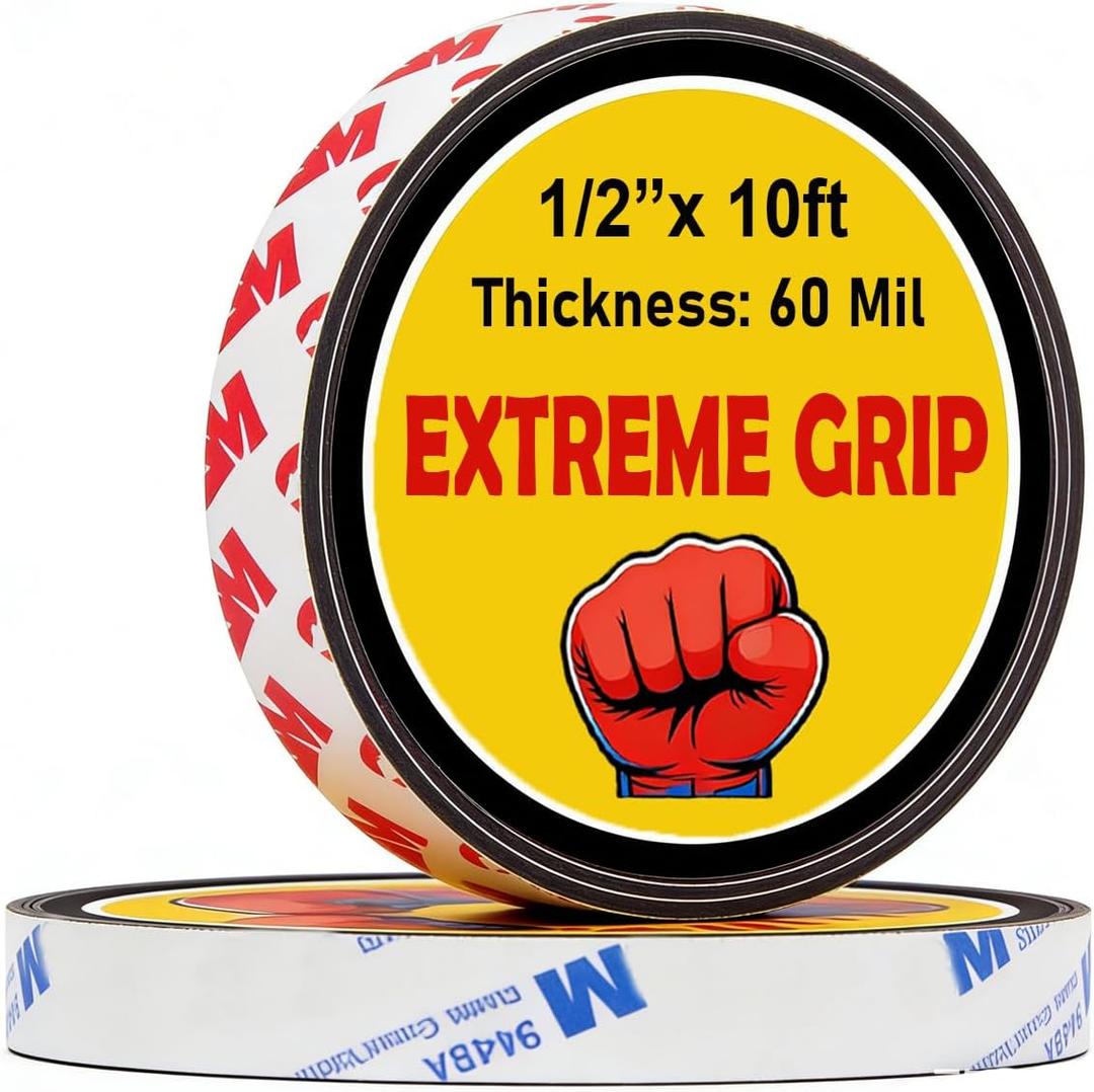 2 Rolls Magnetic Tapes, Flexible Magnet Strips with Adhesive Backing, 10 Feet x 0.5"W Each Roll for DIY, Crafting, and Organizational Projects.