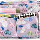 E-WEICHEN Multiple Pockets Portfolio Organizer with Zippered, Makeup Bag Travel Essentials for Women, Simple Waterproof Stationery Pencil Pouch Bag for Journal Office Art Supplies, Purple Moth