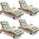 4 Pack Outdoor Chaise Lounge Chair Cushion 75.1 x 22.8 x 4.7 Inches 100% Waterproof Replacement Cotton Patio Pool Lounge Chair Cushion for Outdoor Furniture with Ties, Green Coconut Tree