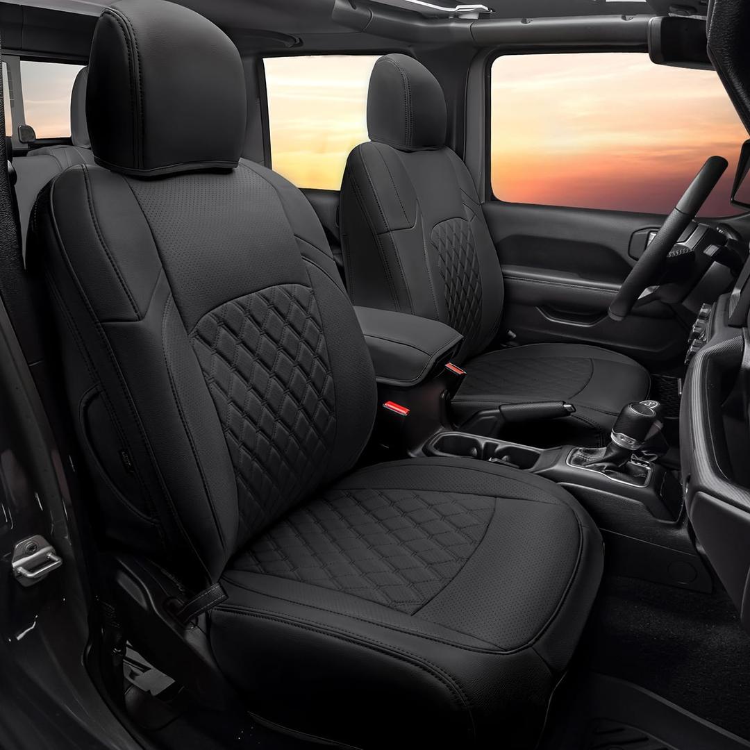 GIANT PANDA Customized Fit Gladiator Seat Covers for Jeep Gladiator JT Sport Rubicon Mojave Willys Freedom 2020 2021 2022 2023 2024 2025 Without Rear Cup Holder,Faux Leather - (Black) (2020-2025 Gladiator Seat Covers)