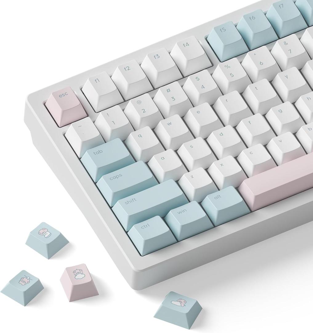 Dokodoko Rainy Pig Keycaps - PBT Cherry Profile, Dye-Sub, 168 Keys, Cute Minimalist Pastel Set for Mechanical Keyboards